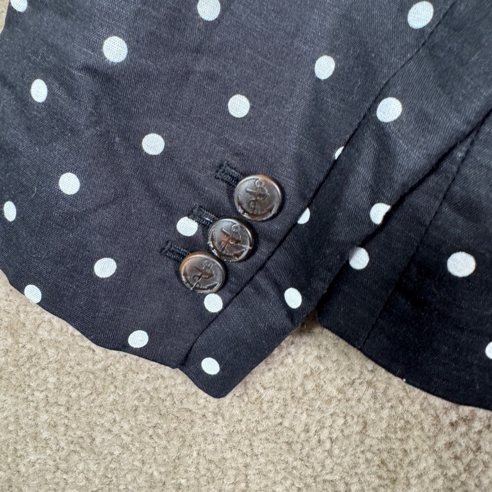 Talbots Blazer Womens 12 Black Polka Dot Linen Jacket Nautical Anchor Button NEW - Picture 12 of 13
